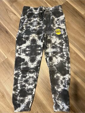 Womens NBA Lakers Black & White Tie-Dye Jogger Sweatpants Sz large